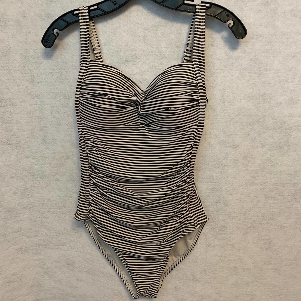 Bond Eye Nip Tuck Navy/White Striped One Piece Swimsuit Women's Size 6